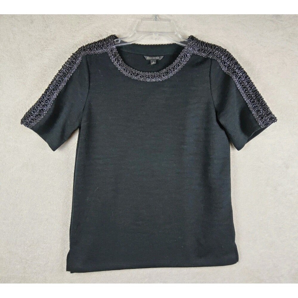 Banana Republic Women's Metallic Trim Short Sleeve Sweater Top Size S